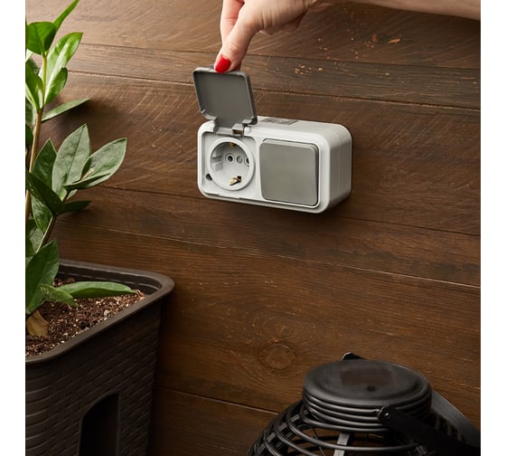 Одноклавишный выключатель + розетка REXANT IP54 выключатель 10 А ...