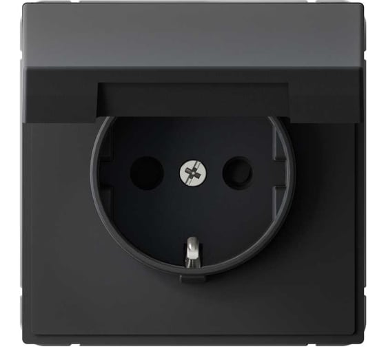 Розетка Systeme Electric ArtGallery Карбон с заземлением, со шторками, с крышкой, 16А, IP20, механизм GAL001046