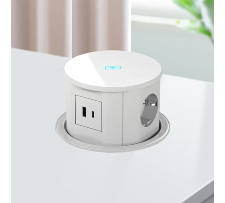 Встраиваемая выдвижная розетка Inrior на 3 EURO с беспроводной зарядкой и USB MAC-01-10