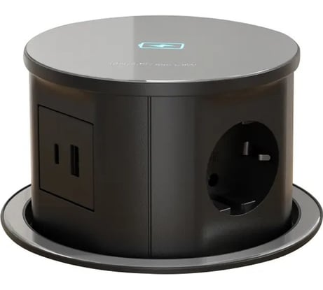 Встраиваемая выдвижная розетка Inrior на 3 EURO с беспроводной зарядкой и USB MAC-01-80