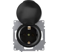 Розетка OneKeyElectro с заземлением, с крышкой, цвет чёрный 1E10501303 2172814