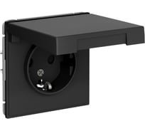 Розетка с заземлением со шторкой Systeme Electric ArtGallery Aqua, 16 А, IP44, механизм, Карбон, арт. GAL441046