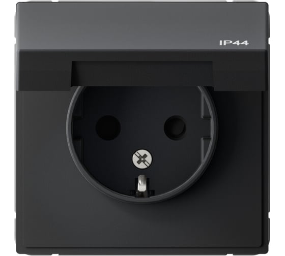 Розетка Systeme Electric ArtGallery Карбон с заземлением со шторками с крышкой, 16А, IP44, механизм GAL441046
