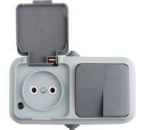 Двухклавишный выключатель + розетка REXANT, IP54, выключатель 10 А, розетка б/з 16 А 78-0528