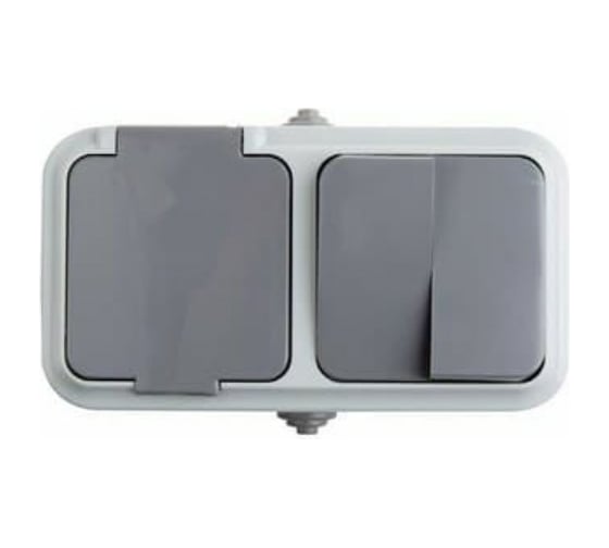 Двухклавишный выключатель + розетка REXANT, IP54, 10А, с заземлением, 16А 78-0530 1