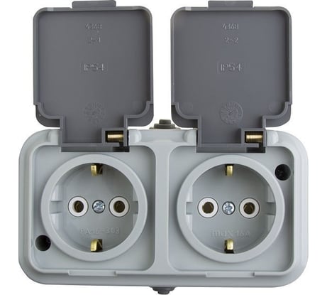 Штепсельная розетка REXANT, двухместная, влагозащищенная, IP54, с заземлением, 16А 78-0526