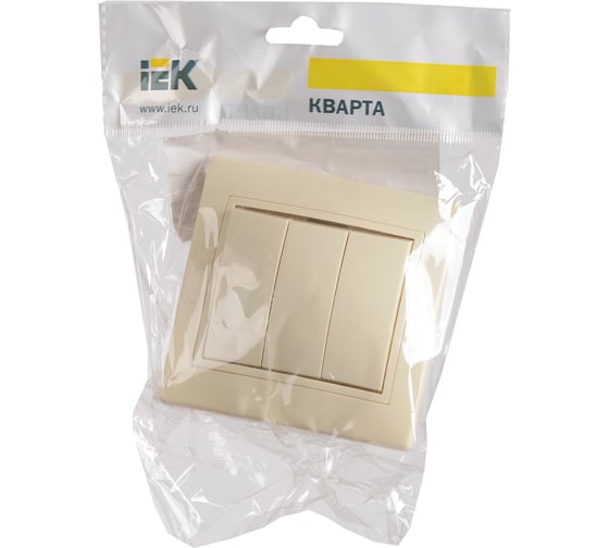 Трехклавишный выключатель IEK ВС10-3-0-ККм, 10А, КВАРТА, кремовый EVK30-K33-10-DM