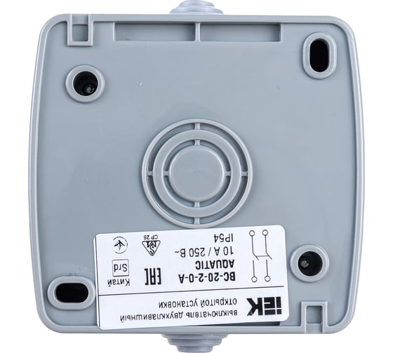 Двухклавишный выключатель IEK ВС-20-2-0-A, открытой установки, 10А, IP54, AQUATIC EVA20-K03-10-54