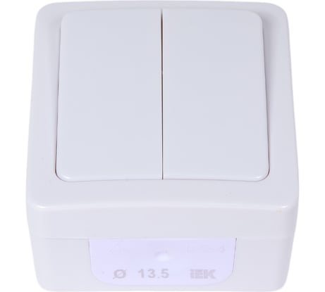 Двухклавишный выключатель IEK ВС20-2-0-ГПБ, открытой установки, IP54, цвет клавиши белый, ГЕРМЕС PLUS EVMP20-K01-10-54-EC