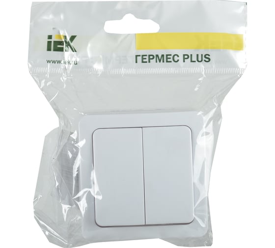 Двухклавишный выключатель IEK ВС20-2-0-ГПБ, открытой установки, IP54, цвет клавиши белый, ГЕРМЕС PLUS EVMP20-K01-10-54-EC
