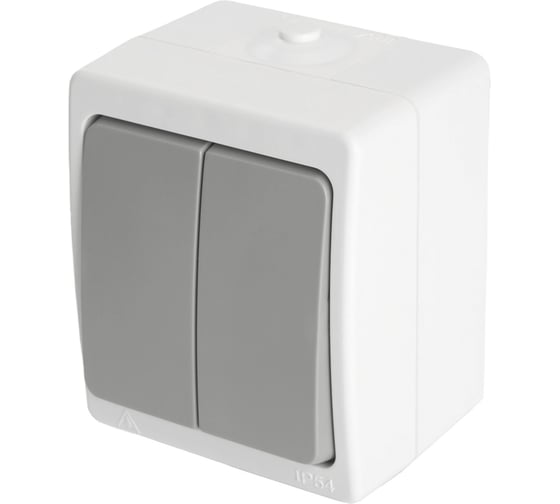 Выключатель 2-клавишный STEKKER 250В, 10А, IP54, серия Велена, белый/серый 49733 1