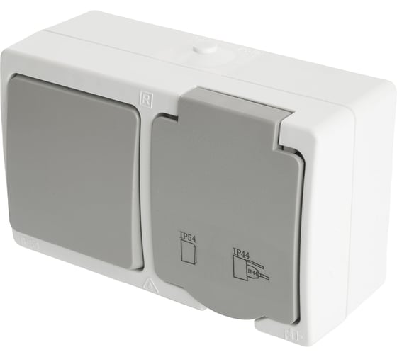 Блок розетка 1-местная с заземлением 16 А + 1-клавишный однополюсной выключатель 10 А STEKKER 250В 49728 1