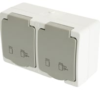 Розетка 2-местная с крышкой STEKKER с заземлением, 250В, 16А, IP54, серия Велена, белый 49730