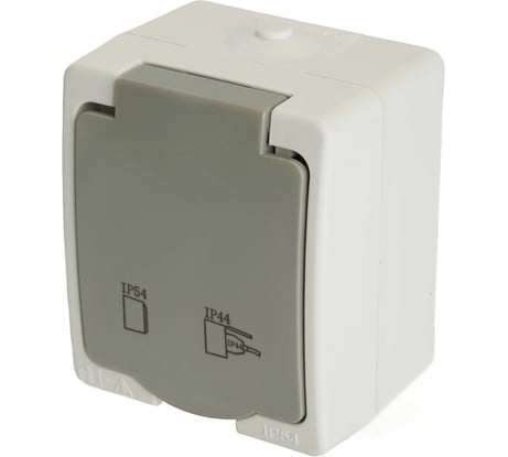 Розетка 1-местная с крышкой STEKKER с заземлением, 250В, 16А, IP54, серия Велена, белый 49727