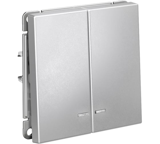 Выключатель с подсветкой 2-клавишный ArtGallery Systeme Electric 10 АХ, механизм, Алюминий GAL000353