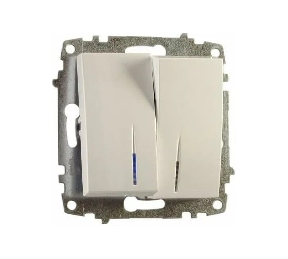 Выключатель двухклавишный Elbi Zena Vega белоснежный с подсветкой M+K 609-015600-203