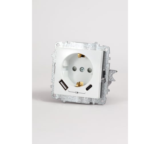 Розетка Elbi Zena Vega белоснежный с/з зарядка (Type C+USB) 5V 2400 mA 609-015600-334 1