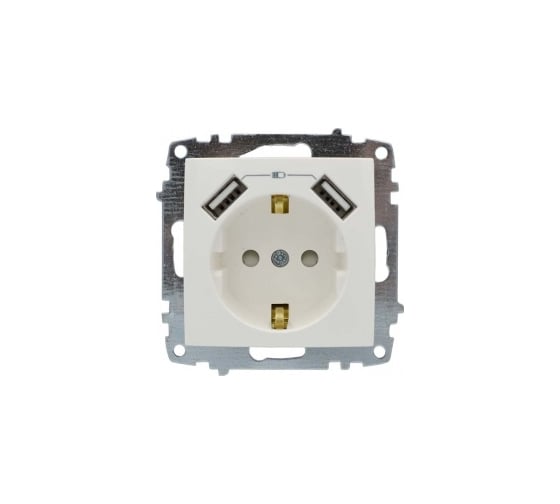 Два входа USB Elbi Zena Vega белый для заряда устройства и розетка с заземлениям и защита от детей M+K 609-010200-317