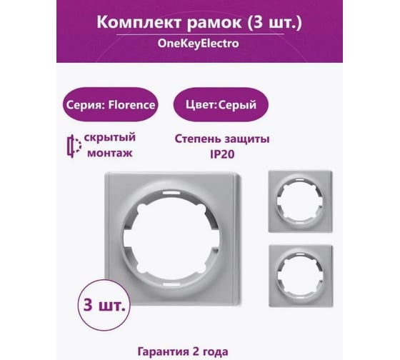 Комплект OneKeyElectro Рамка одинарная, цвет серый (3шт.) 7702213