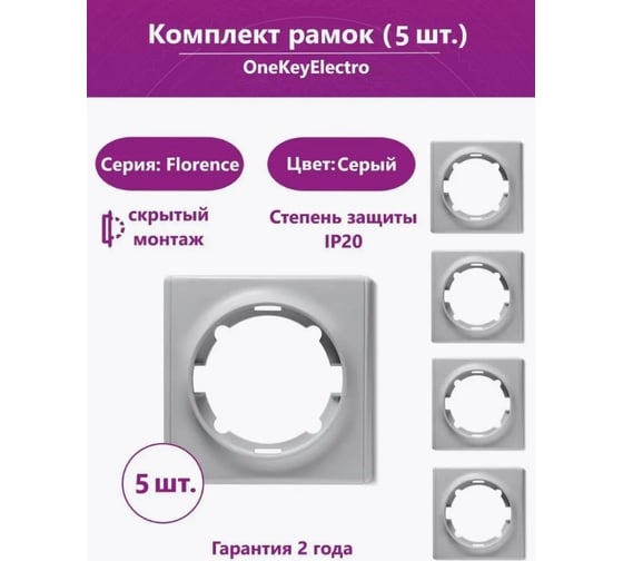 Комплект OneKeyElectro Рамка одинарная, цвет серый (5шт.) 7702214