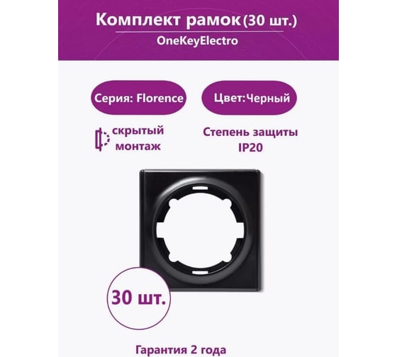 Комплект OneKeyElectro Рамка одинарная, цвет чёрный (30шт.) 2172828_30