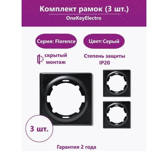 Комплект OneKeyElectro Рамка одинарная, цвет черный (3шт.) 7702209