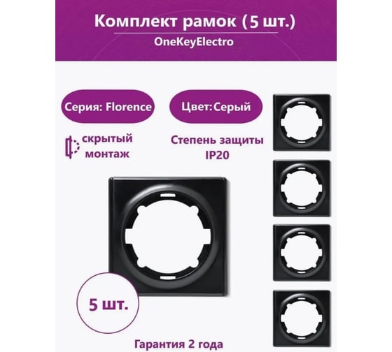 Комплект OneKeyElectro Рамка одинарная, цвет черный (5шт.) 7702210