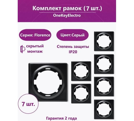 Комплект OneKeyElectro Рамка одинарная, цвет черный (7шт.) 7702211
