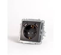 Два входа USB Elbi Zena Vega дымчатый для заряда устройства и розетка с заземлениям и защита от детей M+K 609-011100-317