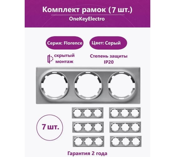 Комплект OneKeyElectro Рамка тройная, цвет серый (7шт.) 7702239