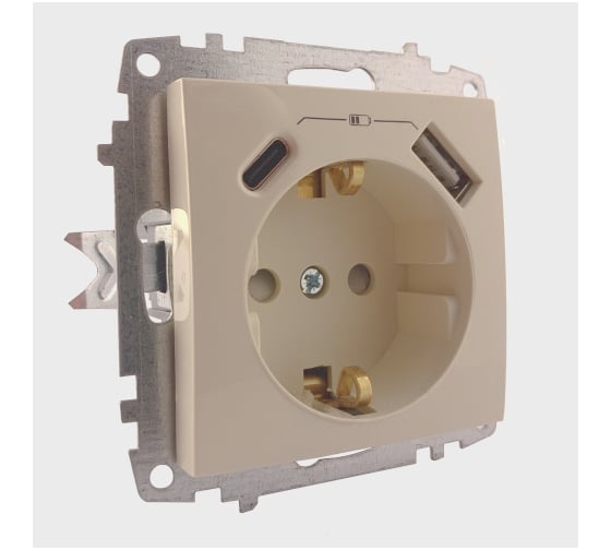 Розетка Elbi Zena Vega Kремовый с заземлением зарядка (Type C+USB) 5V 2400 mA 609-010300-334