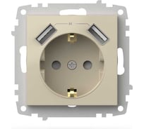 USB розетка и розетка с заземлением Elbi Zena Vega Kремовый, два входа USB для заряда устройства, защита от детей, M+K 609-010300-317