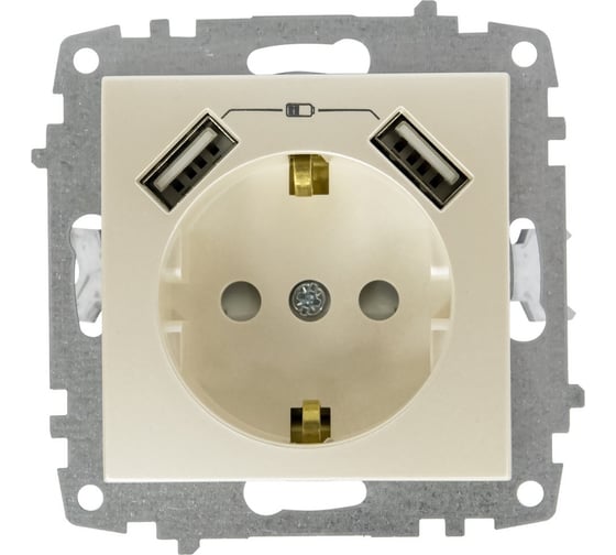USB розетка и розетка с заземлением Elbi Zena Vega Kремовый, два входа USB для заряда устройства, защита от детей, M+K 609-010300-317