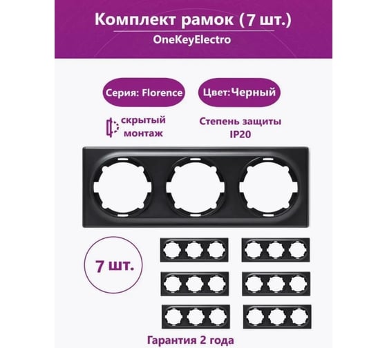 Комплект OneKeyElectro Рамка тройная, цвет черный (7шт.) 7702235
