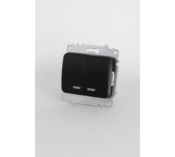 Выключатель 2-х клавишный Elbi Jazz с подсветкой M+K vantablack 607-014800-203 1