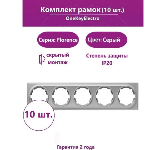 Комплект OneKeyElectro Рамка на 5 приборов, цвет серый (10шт.) 2172855_10