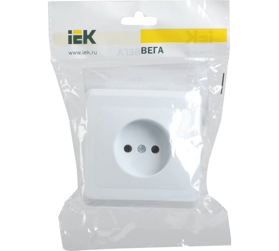 Одноместная розетка IEK РС10-2-ВБ, без заземляющего контакта, без защитных шторок, 10А, ВЕГА, белый ERV10-K01-10-DM