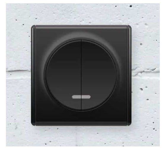 Комплект OneKeyElectro Выключатель двухклавишный с подсветкой (1 шт.); рамка (1 шт.), цвет черный 2242880