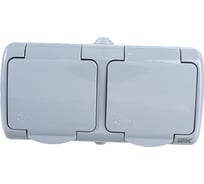 2-ая розетка IEK AQUATIC РСш22-2-А с заземляющим контактом, открытой установки, 16А, IP54 ERA22-K03-16-54