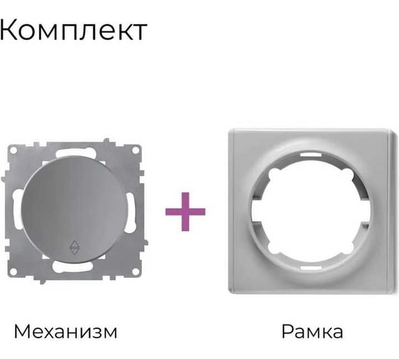 Комплект OneKeyElectro Переключатель (проходной) одноклавишный (1 шт.); рамка (1 шт.), цвет серый 2242903