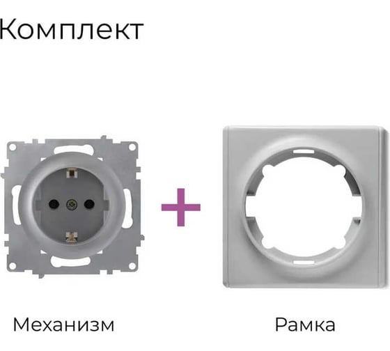 Комплект OneKeyElectro Розетка с заземлением, винтовые контакты (1 шт.); рамка (1 шт.), цвет серый 2242802