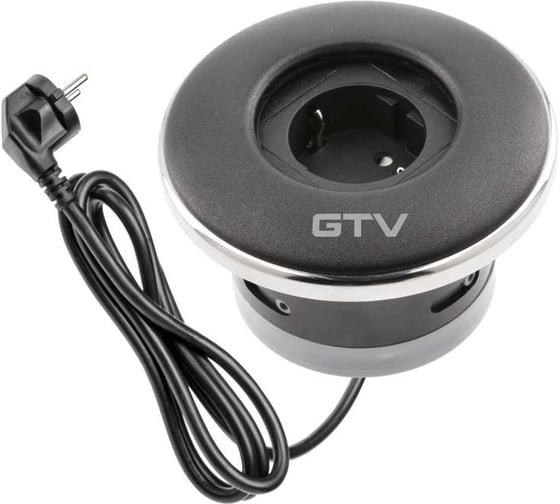 Удлинитель врезной GTV круглый с затвором SHUTTER, 1xSCHUKO, вилка провод 1,5M, цвет черный AE-GM1SSHU-20