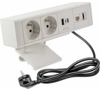 Удлинитель врезной GTV прямоугольный BAR, 2xFRENCH, 1xUSB, 1xTYPE-C, 1xLAN, 1xHDMI, вилка провод 1,5M, цвет белый AE-GM2FBAR-10