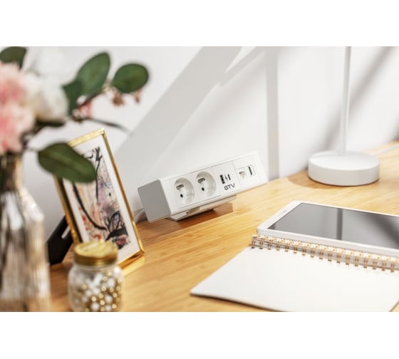 Удлинитель врезной GTV прямоугольный BAR, 2xFRENCH, 1xUSB, 1xTYPE-C, 1xLAN, 1xHDMI, вилка провод 1,5M, цвет белый AE-GM2FBAR-10