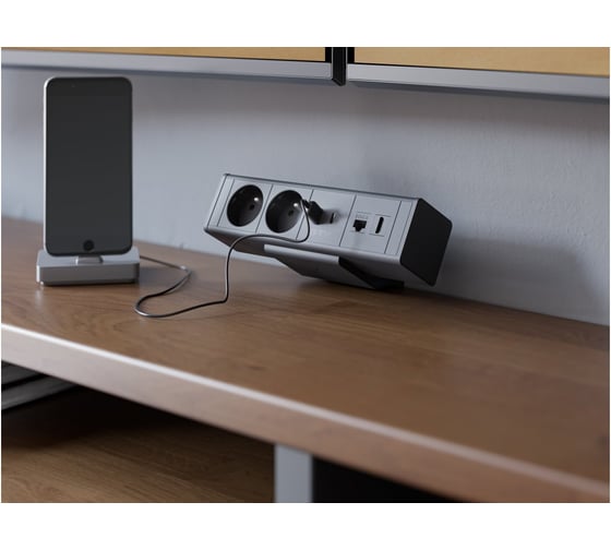Удлинитель врезной GTV прямоугольный BAR, 2xFRENCH, 1xUSB, 1xTYPE-C, 1xLAN, 1xHDMI, вилка провод 1,5M, цвет черный AE-GM2FBAR-20