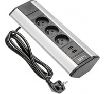 Удлинитель накладной GTV прямоугольный угловой, 3XFRENCH, 2XUSB/5V, вилка провод 1,5M, цвет серебро AE-PBKT3U2U-80