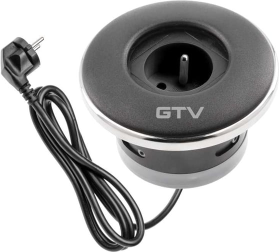 Удлинитель врезной круглый GTV с затвором SHUTTER, 1xFRENCH, вилка провод 1,5M, цвет черный AE-GM1FSHU-20 1