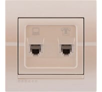 Розетка компьютер+телефон Lezard DERIY жемчужно-белая, металлик 702-3030-143