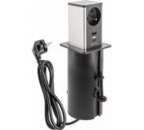 Удлинитель врезной квадратный GTV TOWER, 1xFRENCH, 1xUSB, 1xTYPE-C, вилка, провод 1,5M, цвет шлифованная сталь/черный AE-GMW1FTOW-20