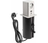 Удлинитель врезной квадратный GTV TOWER, 1xSCHUKO, 1xUSB, 1xTYPE-C, вилка, провод 1,5M, цвет шлифованная сталь/белый AE-GMW1STOW-10